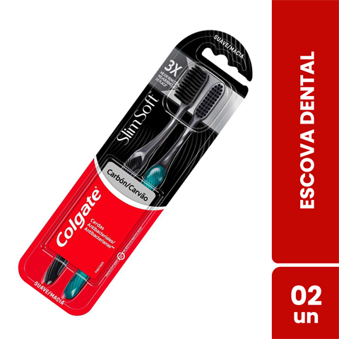Pack Escova Dental Colgate Slim Soft Carvão Macia Com 2 Unidades