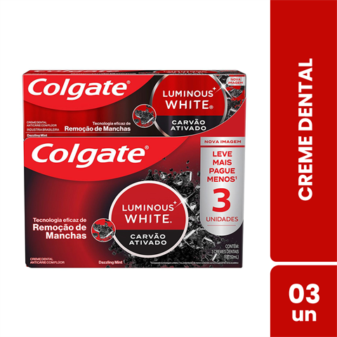 Pack Creme Dental Colgate Luminous White Carvão Ativado 3 Unidades De 70g