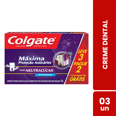 Pack Creme Dental Colgate Máxima Proteção Anticáries Neutraçúcar 70g Com 3 Unidades