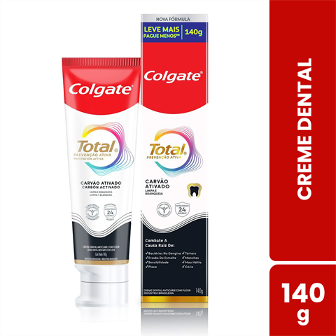 Creme Dental Colgate Total Prevenção Ativa Carvão Ativado 140g