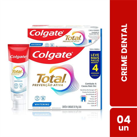 Pack Creme Dental Colgate Total Prevenção Ativa Whitening 90g Com 4 unidades