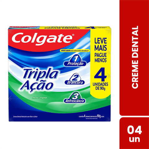 Pack Creme Dental Colgate Tripla Ação Menta Original Com 4 Unidades De 90g