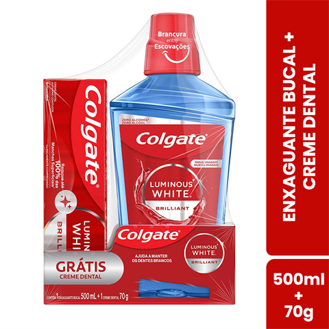 Kit Colgate Luminous White Brilliant Enxaguante Bucal 500ml + Creme Dental 70g