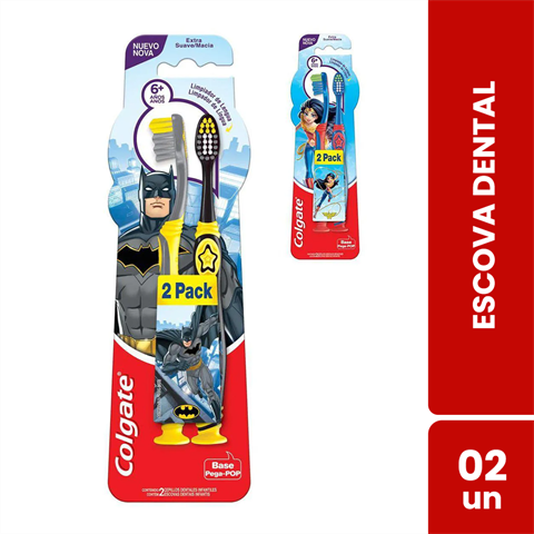 Pack Escova Dental Infantil Colgate Smiles Batman & Mulher Maravilha Com 2 Unidades