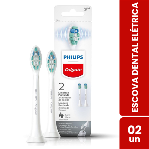 Refil Escova Dental Elétrica Colgate Philips Limpeza Profunda Com 2 Unidades