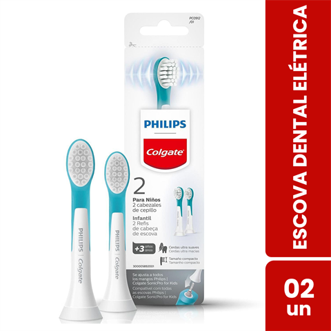 Refil Escova Dental Elétrica Colgate Philips SonicPro Kids Com 2 Unidades