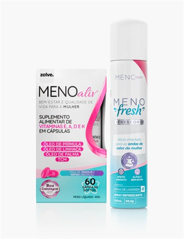 Kit Menopausa Zolve Suplemento Alimentar Meno Aliv 60 Cápsulas + Spray Meno Fresh 100ml