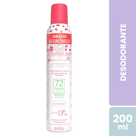 Desodorante Antitranspirante Giovanna Baby Aerossol 72h Sweet Collection Cherry Com 200ml