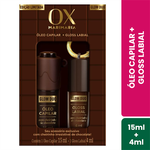 Kit OX Glow Duo Mari Maria Chocolate Óleo Capilar 15ml + Gloss Labial 4ml