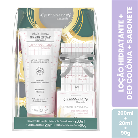 Kit Giovanna Baby Blanc Vanilla Loção Hidratante 200ml + Deo Colônia 20ml + Sabonete Em Barra 90g