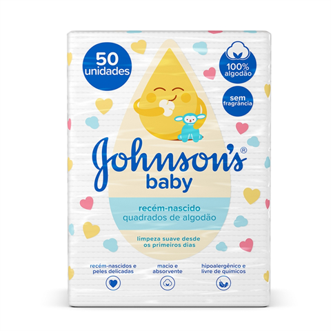 Quadrados De Algodão Johnson's Baby Recém-Nascido Com 50 Unidades