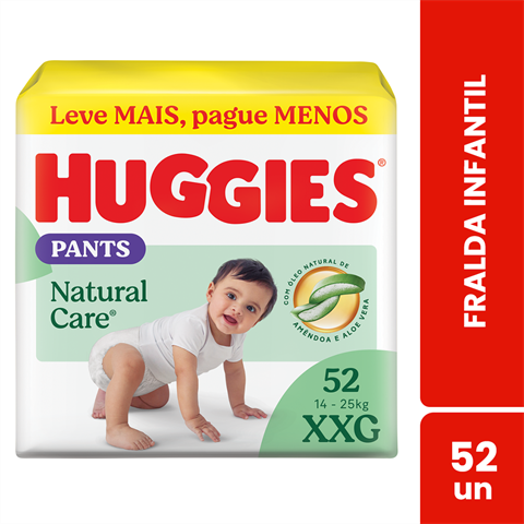 Fralda Infantil Huggies Natural Care Pants XXG Com 52 Unidades