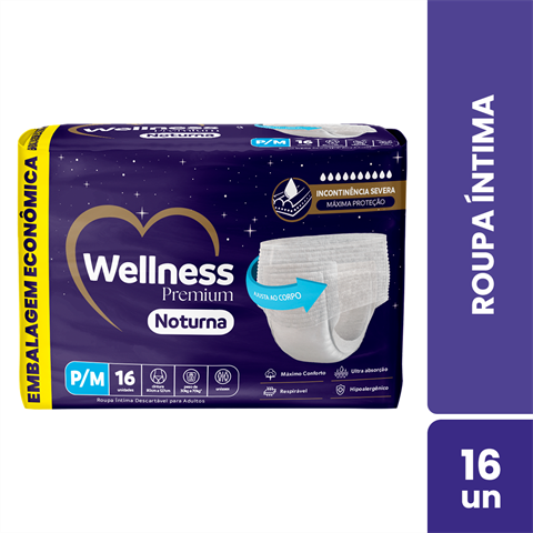 Roupa Íntima Descartável Wellness Premium Pants Noturna P/M Com 16 Unidades