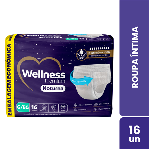 Roupa Íntima Descartável Wellness Premium Pants Noturna G/XG Com 16 Unidades