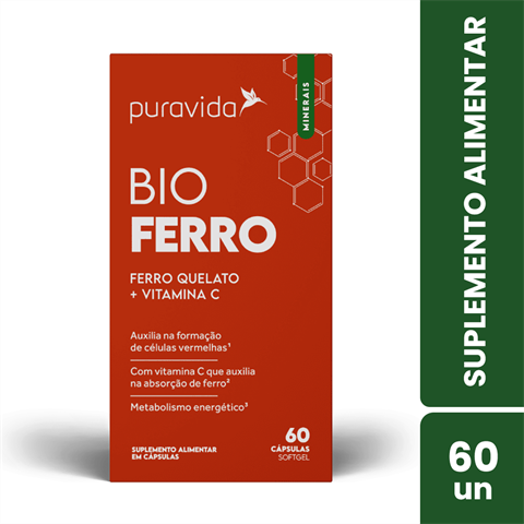 Suplemento Alimentar Bio Ferro C/60 Cápsulas Puravida