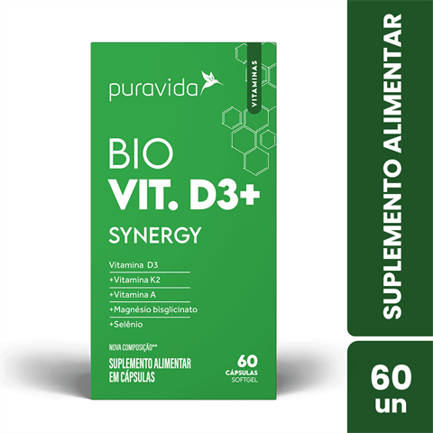Suplemento Alimentar Bio Vit. D3+ Synergy C/60 Cápsulas Puravida