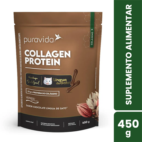 Suplemento Alimentar Puravida Collagen Protein Língua De Gato Com 450g
