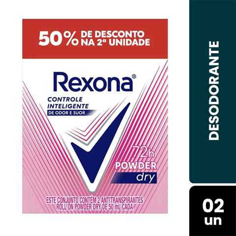 Desodorante Antitranspirante Rexona Roll-On Powder Dry Com 2 Unidades De 50ml