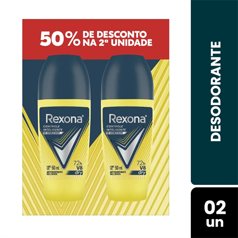 Desodorante Antitranspirante Rexona Men Roll-On V8 Dry Com 2 Unidades De 50ml