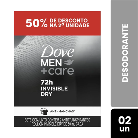 Kit Desodorante Antitranspirante Dove Men+Care Roll-On Invisible Dry Com 2 Unidades De 50ml