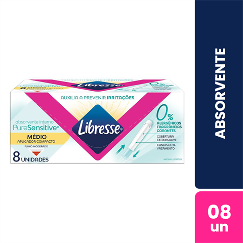 Absorvente Interno Libresse Pure Sensitive Médio Fluxo Moderado Com Aplicador Com 8 Unidades