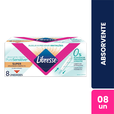Absorvente Interno Libresse Pure Sensitive Super Fluxo Intenso Com Aplicador Com 8 Unidades