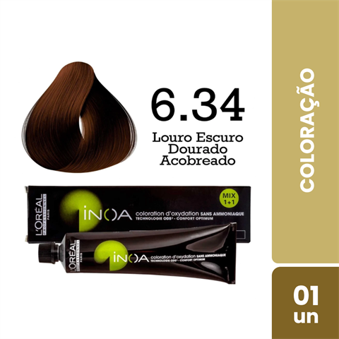Coloração Inoa Cor 6.34 Louro Escuro Dourado Acobreado Com 60g