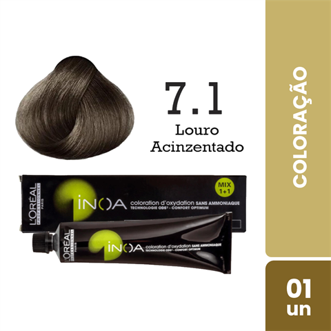 Coloração Inoa Cor 7.1 Louro Acinzentado Com 60g