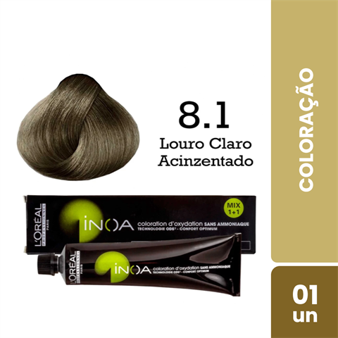 Coloração Inoa Cor 8.1 Louro Claro Acinzentado Com 60g