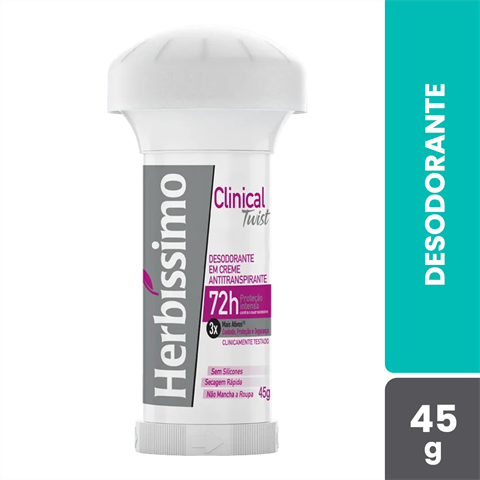 Desodorante Antitranspirante Herbíssimo Em Creme Clinical Twist Com 45g