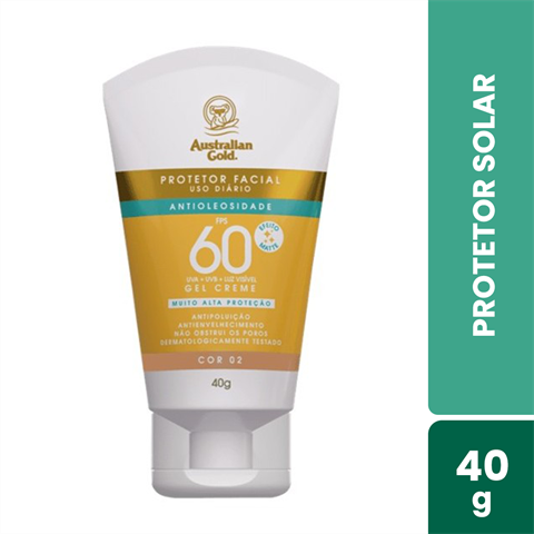 Protetor Solar Facial Australian Gold Antioleosidade FPS60 Cor 02 Com 40g