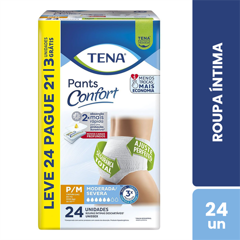 Roupa Íntima Tena Pants Confort P/M Leve 24 Pague 21 Unidades