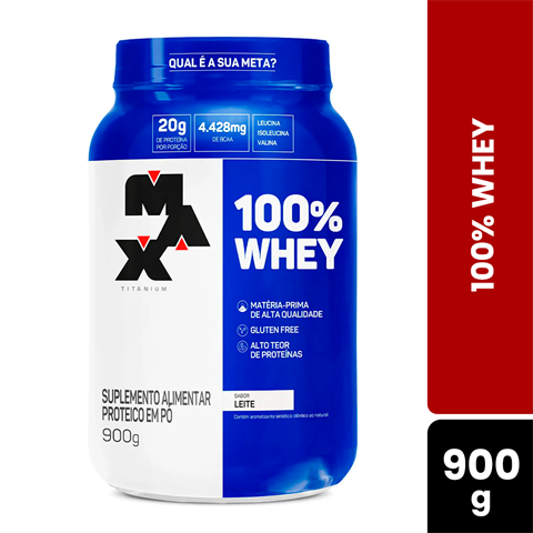 100% Whey Max Titanium Sabor Leite Com 900g