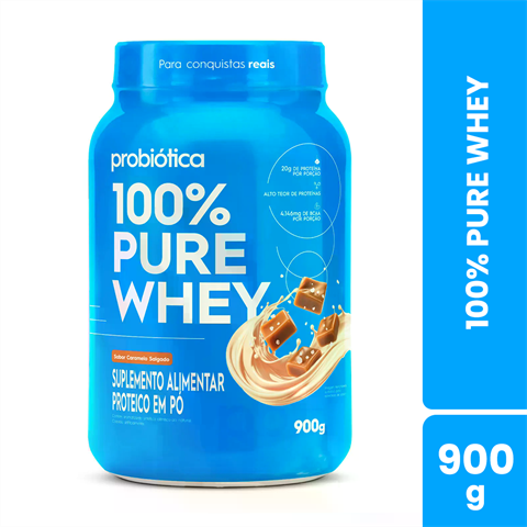 100% Pure Whey Probiótica Sabor Caramelo Salgado Com 900g