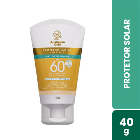 Protetor Solar Facial Australian Gold Antioleosidade FPS60 Cor 01 Com 40g