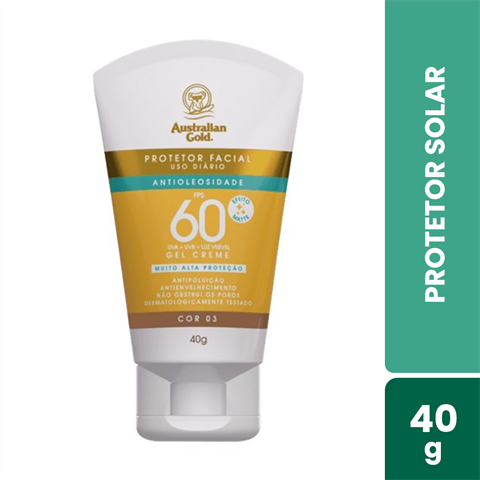Protetor Solar Facial Australian Gold Antioleosidade FPS60 Cor 03 Com 40g