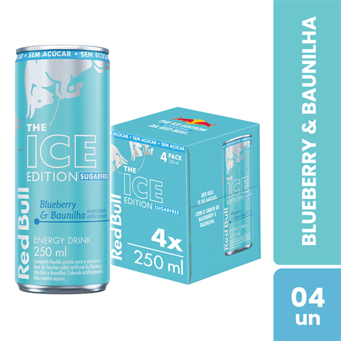 Red Bull The Ice Edition Sugarfree Sabor Bluberry & Baunilha Com 4 Unidades De 250ml