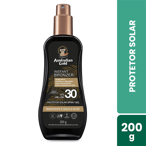 Protetor Solar Corporal Australian Gold Instant Bronzer Spray Gel FPS30 Com 200g