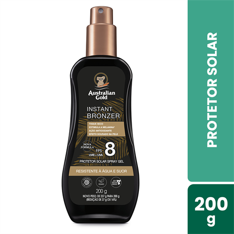 Protetor Solar Corporal Australian Gold Instant Bronzer Spray Gel FPS8 Com 200g