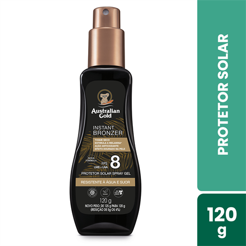 Protetor Solar Corporal Australian Gold Instant Bronzer Spray Gel FPS8 Com 120g