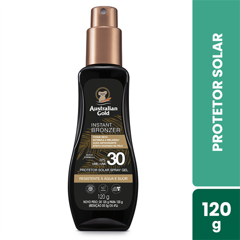 Protetor Solar Corporal Australian Gold Instant Bronzer Spray Gel FPS30 Com 120g