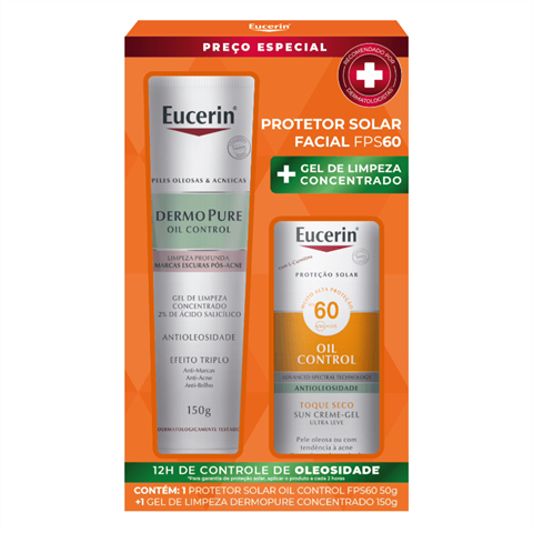 Kit Eucerin Protetor Solar Oil Control FPS60 50g + Gel De Limpeza Dermopure Oil Control 150g
