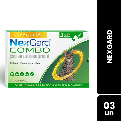 NexGard Combo Gatos De 2,5kg A 7,5kg Com 3 Unidades De 0,9ml