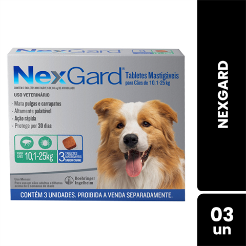 NexGard Cães De 10,1kg A 25kg Com 3 Unidades