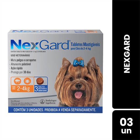 NexGard Cães De 2kg A 4kg Com 3 Unidades