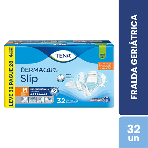 Fralda Geriátrica Tena Dermacare Slip M Leve 32 Pague 28 Unidades