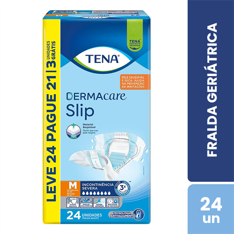 Fralda Geriátrica Tena Slip Dermacare M Leve 24 Pague 21 Unidades