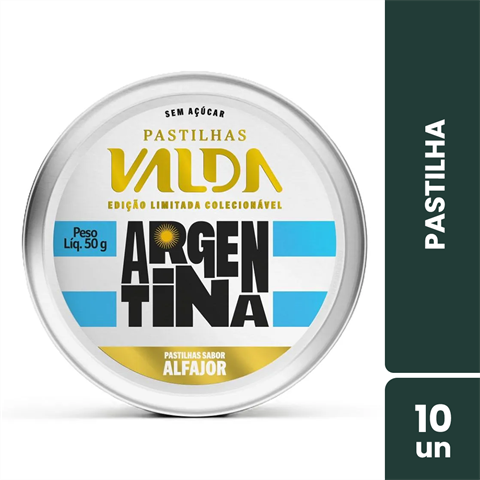 Pastilhas Valda Campeões Argentina Sabor Alfajor Com 10 Latas De 50g