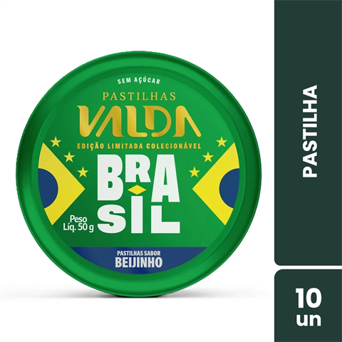 Pastilhas Valda Campeões Brasil Sabor Beijinho Com 10 Latas De 50g