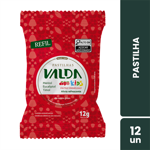 Pastilhas Valda Kids Sabor Frutas Vermelhas Com 12 Sachês De 12g